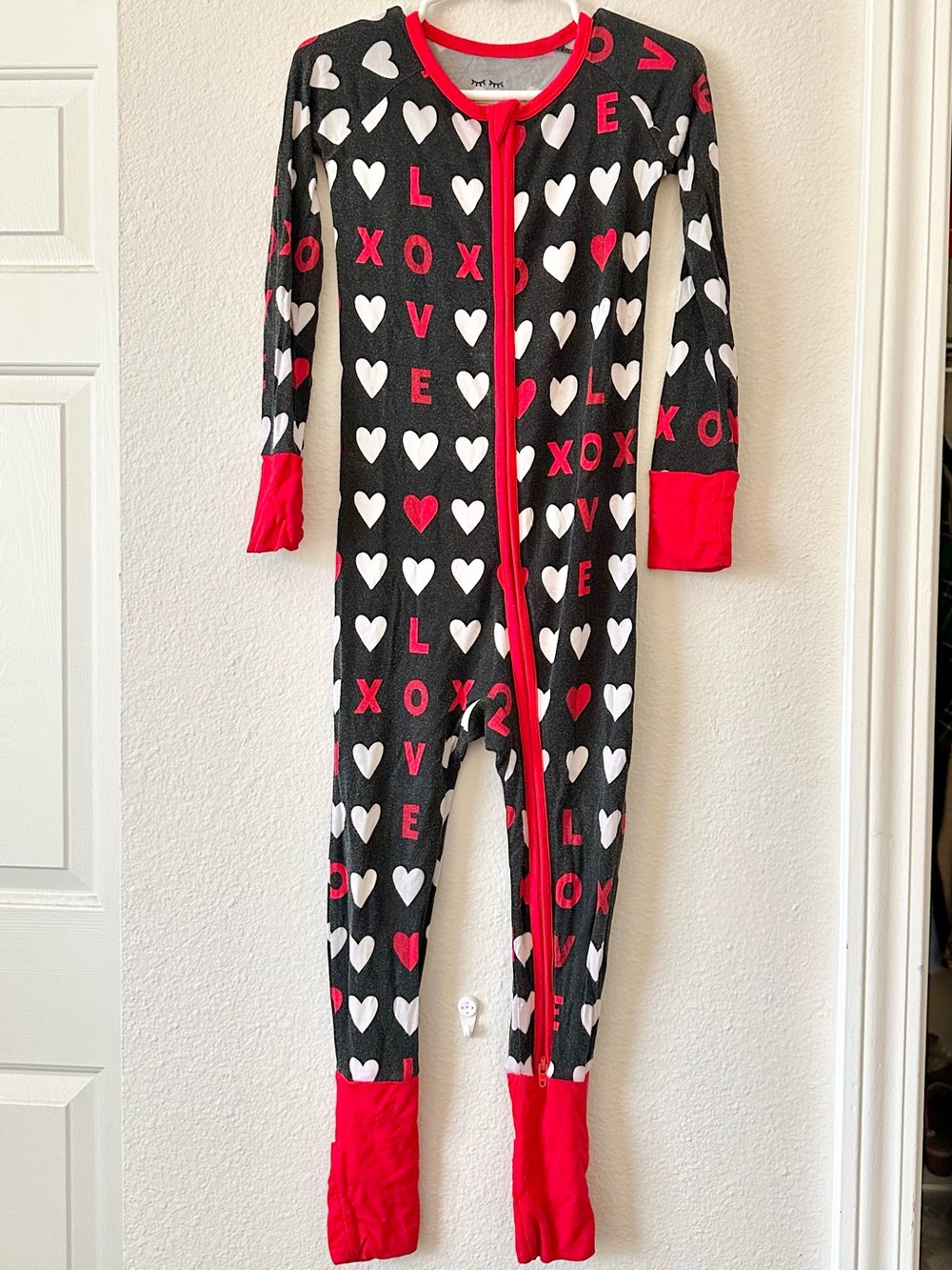 Little Sleepies Black and Red Heart 'LOVE' One-Piece Footie